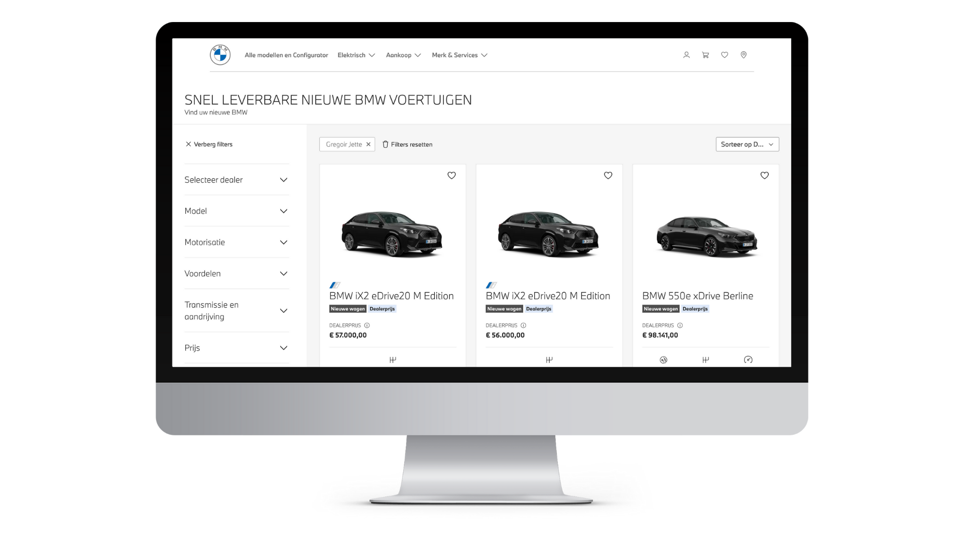 Snel leverbare BMW's — overzicht op scherm